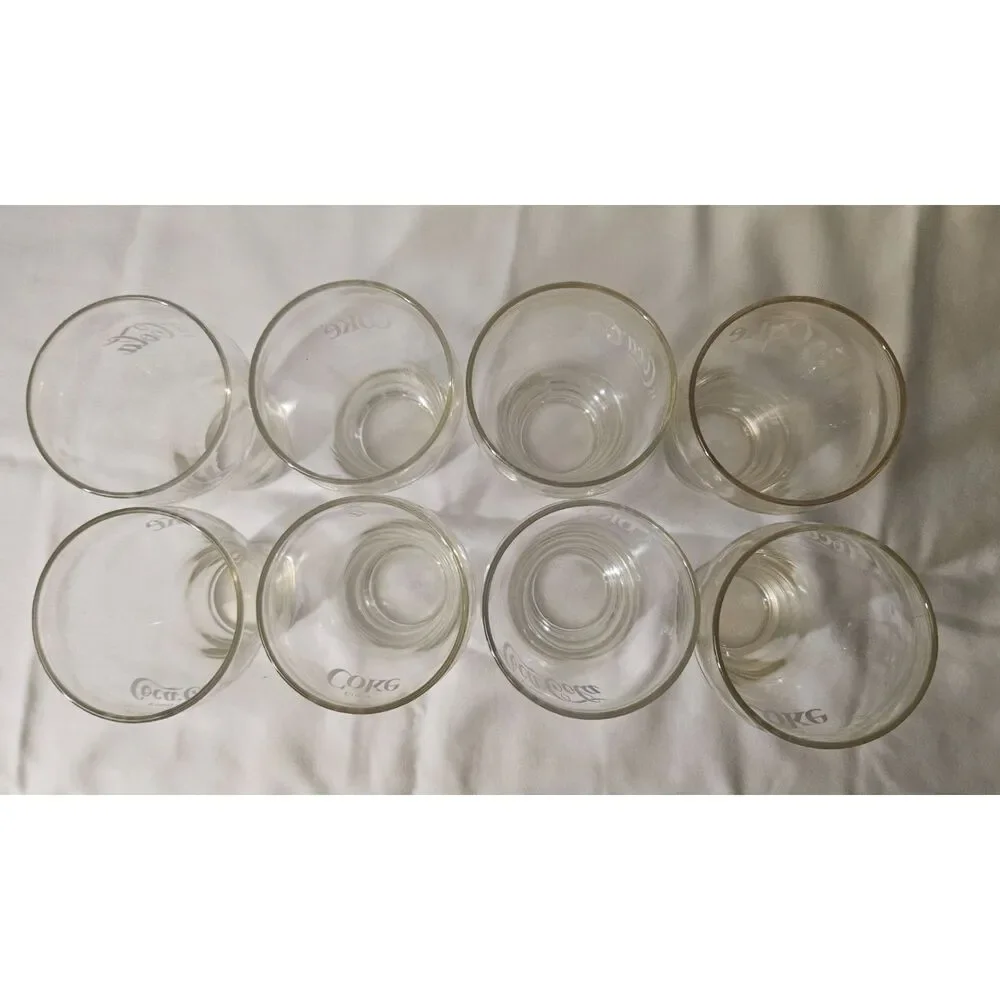 Vintage Clear Glass Coca-Cola Script Glasses (Set of 8)